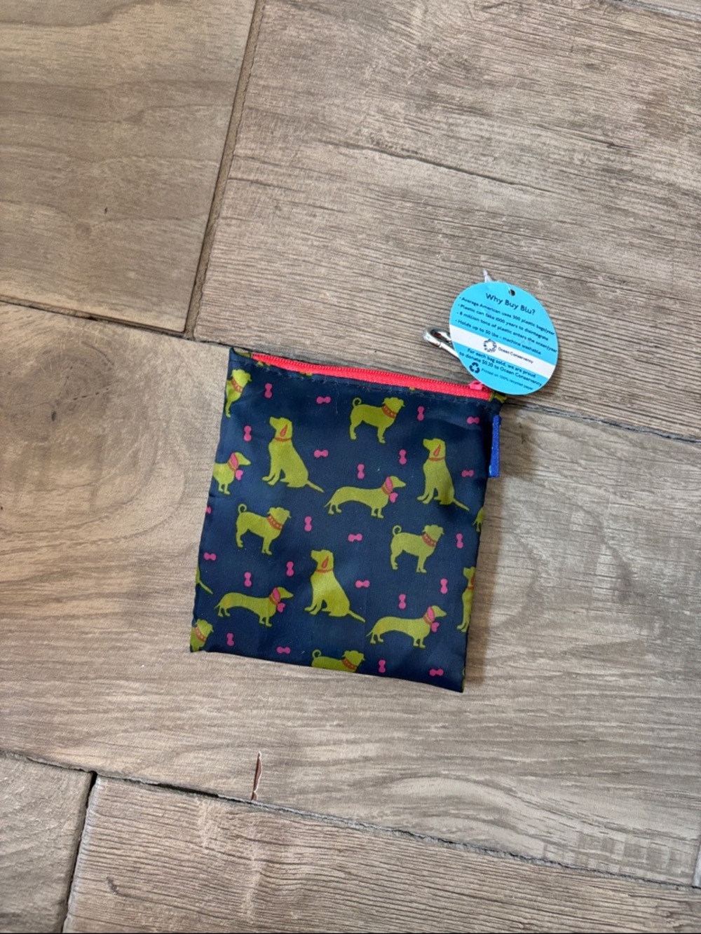 Dog Print Navy Reusable Zip Pouch with Pink Accents